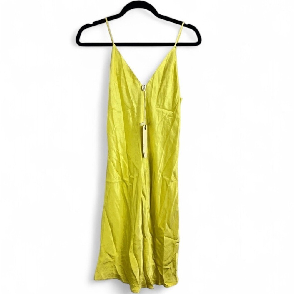 NWT Euro Summer Chartreuse Yellow V-Neck Slip Dress XS